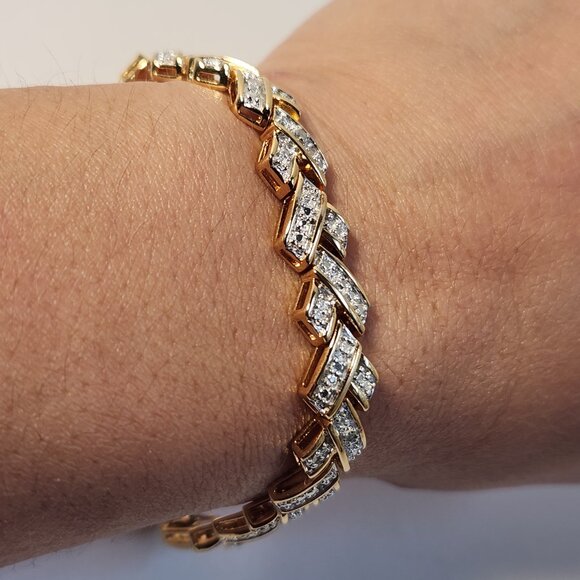 VTG 1992 Ross Simmons Diamond Chevron Tennis Link Bracelet 18K/925 7.5" 20g - Picture 10 of 14